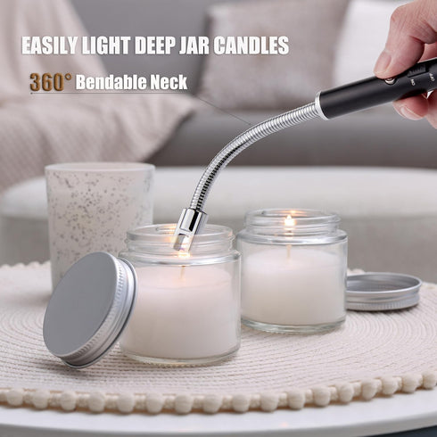 2 Pack USB Rechargeable Electric Candle Lighter - Flameless Windproof Arc Lighter with Flexible Neck (Black & Silver)