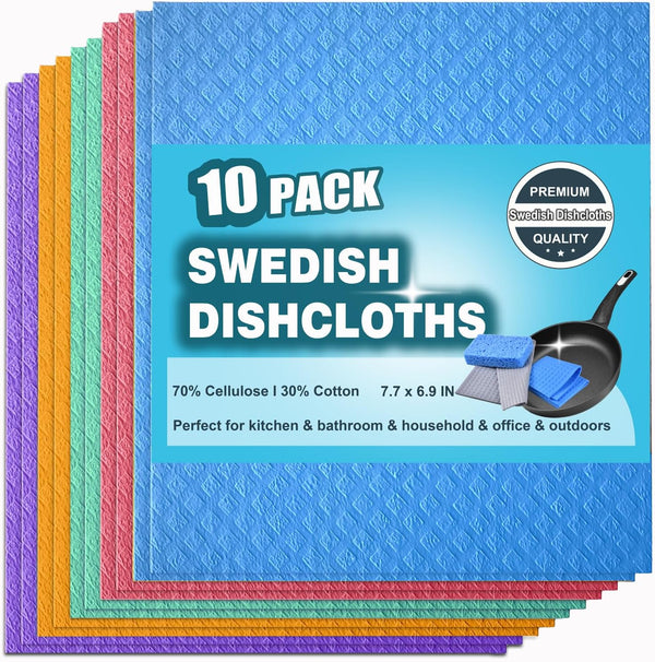 JECOLE 10 Packs Swedish Dishcloths for Kitchen, Reusable Paper Towels Compostable Swedish Dish