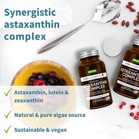 Astaxanthin Complex, Natural Algae Antioxidant for Eyes, Skin & Joints, 90 Vegan Astaxanthin Natural Softgels, Non-GMO 42 mg Astapure Providing H. Pluvialis Astaxanthin 4mg Softgels, Pure & Essential