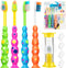 Soft Kids Toothbrushes with Suction Timer - Flossing Bristles, Toddler Toothbrush Set for Ages 3-10, Pack of 4