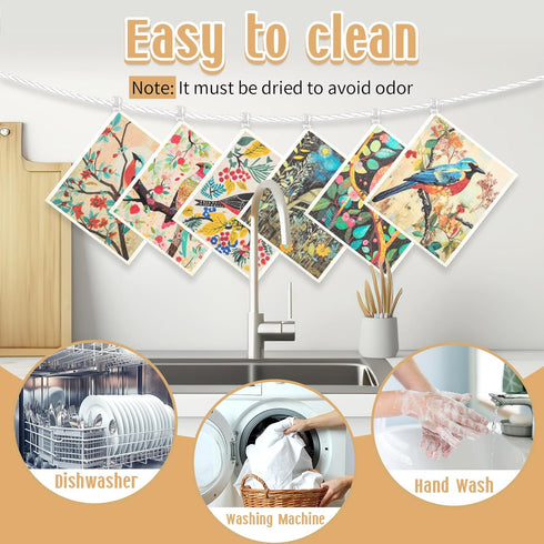 Swedish Dishcloths for Kitchen, 6-Pack Reusable Paper Towels with 3 Clips, Strong Absorbent Microfiber Towels
