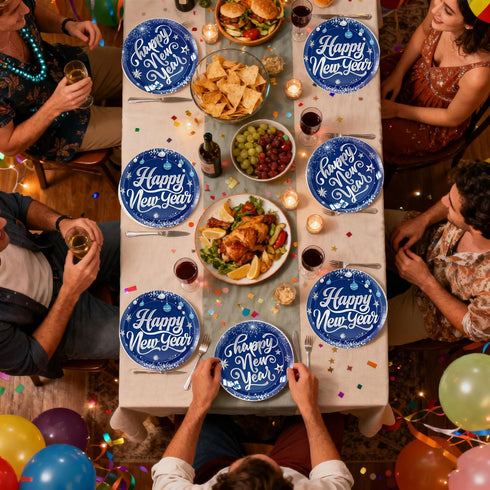 Pezutoi 50pcs 7 Inch 9 Inch Happy New Year Paper Plates Disposable Plates & Decorative Dinner Plates for New Year