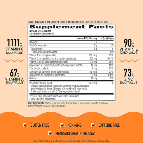 Airborne Vitamin C 1000mg, Citrus Chewable Tablets, 96 Count in a Box