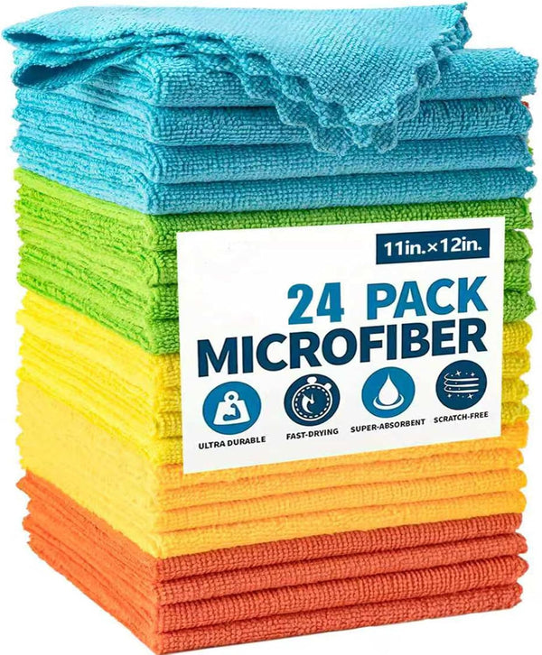 Vnoss Microfiber Cleaning Cloth, 24 Pack Highly Absorbent Cleaning Rags, Reusable Lint Free