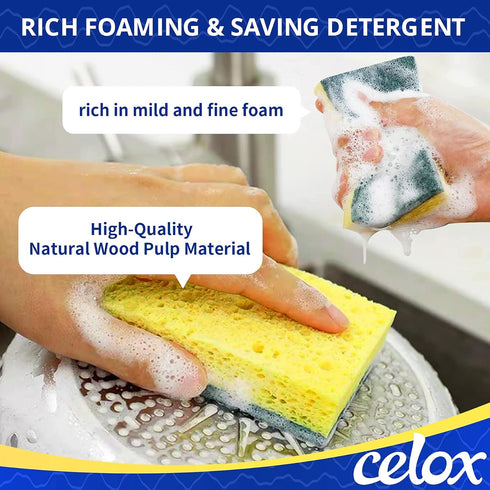CELOX 24 Pack Dish Sponge for Kitchen, Heavy Duty Dual Sided Non-Scratch Sponges for Dishwashing and Household Cleaning