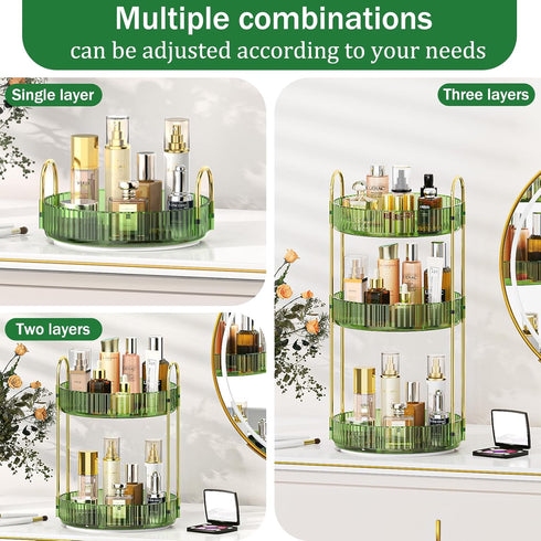 Mokani 360 Rotating Makeup Organizer, 3 Tier Adjustable Perfume Organizer for Vanity, Green