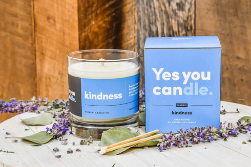 Kindness Inspirational 8oz Highly-Scented Soy Candle, Made in USA with Pure Essential Oils, Bergamot & Eucalyptus