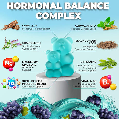 Gummies PMS Hormonal Balance Supplements for Women - Probiotic PMS Vitamins Menstrual Cramp Relief, Hot Flashes