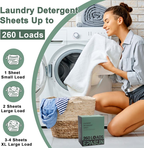 Fresh Scent Laundry Detergent Sheets, Eco-Friendly Liquidless Soap Strips, Up to 260 Loads