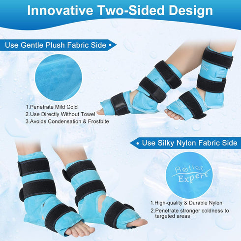 Relief Expert Ankle Foot Ice Pack Wrap, Reusable Gel Cold Pack for Instant Pain Relief (2 Packs)