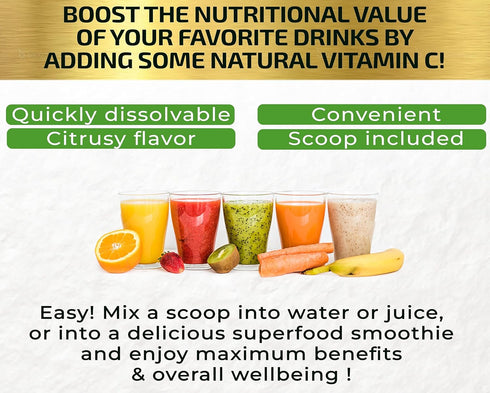 Natural Vitamin C from Organic Acerola Cherry & Camu Camu Powder, 90 Servings, Immune System & Collagen Booster