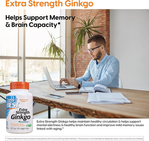 Doctor's Best Extra Strength Ginkgo 120 Count, 120 mg, Non-GMO, Gluten Free, Vegan, Promotes Mental Function