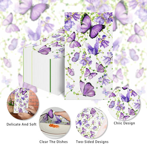 wuhuzsm 100 Count, Butterfly Napkins Party & Guest Napkins for Birthday Holiday Wedding, Floral Garden Design