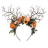 MOSTORY Handmade Deer Antler Flower Headband, Tree Branch Crown Headpiece, Orange Rose Floral Hair Band for Women