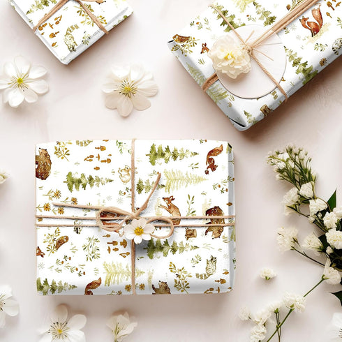 JarThenaAMCS Forest Animal Wrapping Paper - Not Roll - 8 Sheet Woodland Gift Wrap Paper for Birthday Party Favors