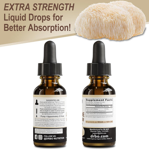 Organic Lion's Mane Mushroom Supplement Drops - 1oz Liquid Tincture for Focus, Brain Health, Vegan Nootropic
