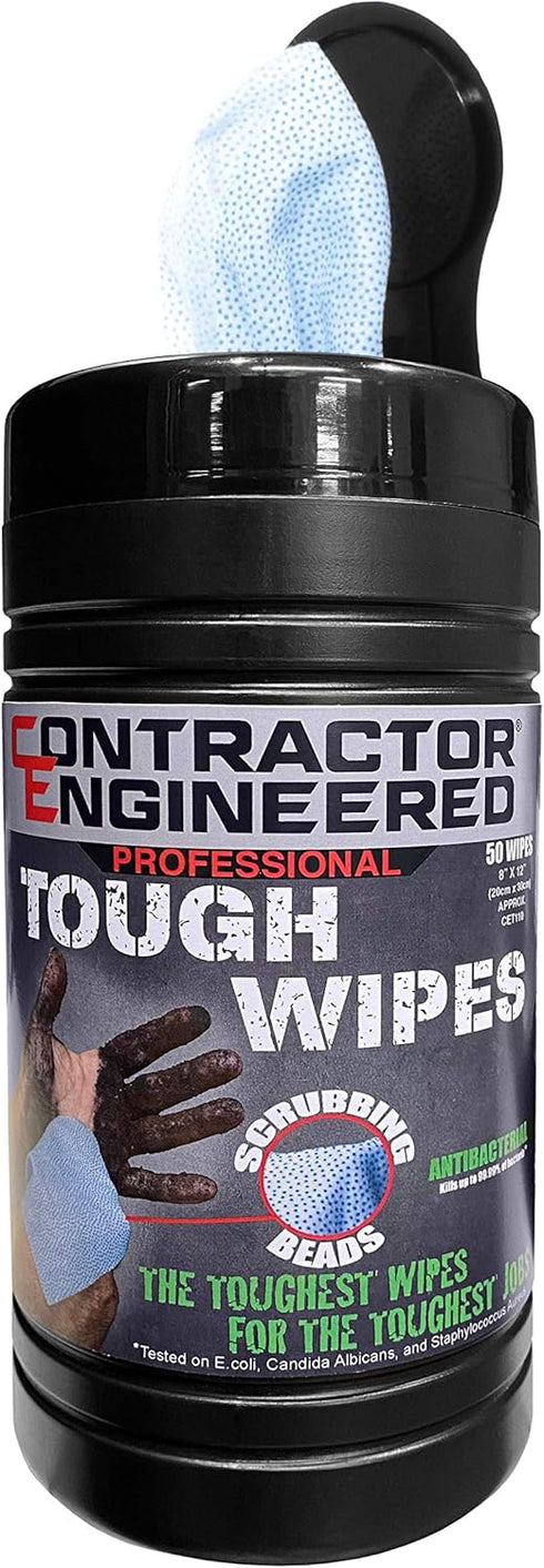 CE Tools Pro Tough Wipes, 50 Count with Scrubbing Beads