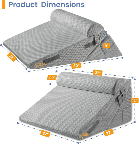 Set 2PCS Sasttie Wedge Pillow for After Surgery, Adjustable Bed Wedge Pillow Headboard with Memory Foam Neck Cushion