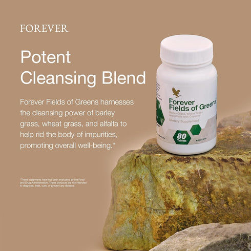Forever Living Fields of Greens - Green Superfood Supplement with Barley Grass, Wheat Grass, 80 Tablets