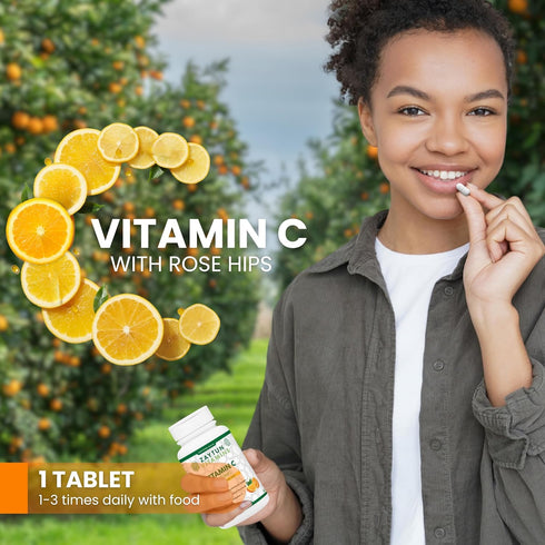 Halal Vitamin C 500mg Tablets with Rose Hips - Natural Antioxidant, Supports Immune System, Vegan, Gluten-Free, 2