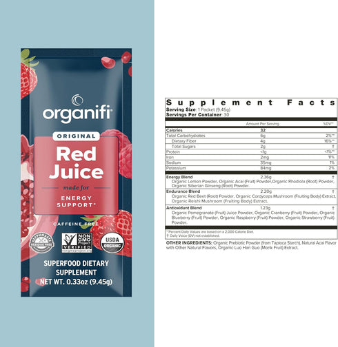 Immune 15 Packets Organifi Red Juice - Energy Powder Reduces Afternoon Crashes and Boosts Digestion and System, Go