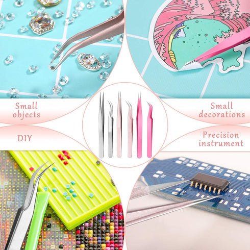 Mudder 6 Pcs Lash Tweezers, High Precision Eyelash Tweezers for Lash Extension, Colorful