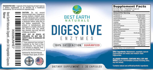 Best Earth Naturals Digestive Enzymes Maximum Strength Formula, 30 Vegetable Capsules for Healthy Digestion
