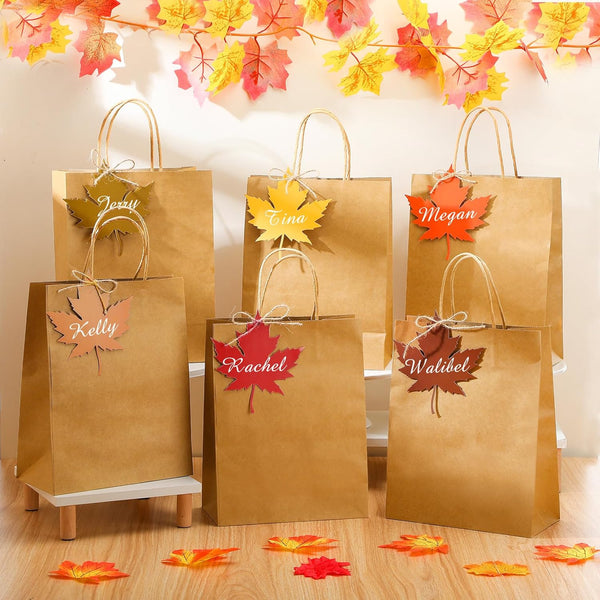 Dinifee 24 Pcs Fall Theme Gift Bags with Handles, Personalized Maple Leaves DIY Candy Bags for Autumn Holiday Party