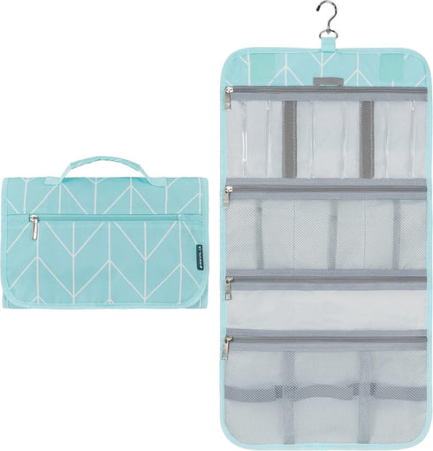 PAVILIA Hanging Toiletry Bag for Women Men, Waterproof Travel Kit Organizer, Roll Up Makeup Bag Accessories (Teal