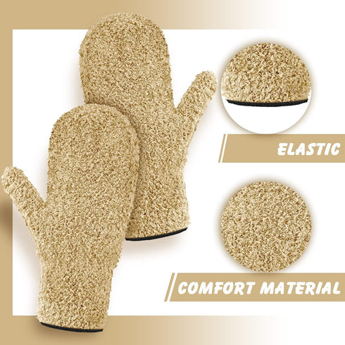 4 Pair Microfiber Dusting Mittens, Reusable Women Cleaning Mittens with Thumb for Kitchen, Black, Dark Blue, Khaki, Gray