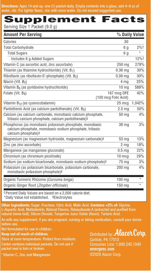 Emergen-C Citrus-Ginger Fizzy Drink Mix, Immune Support with Turmeric and Ginger, 18 Count, High Potency Vitamin C