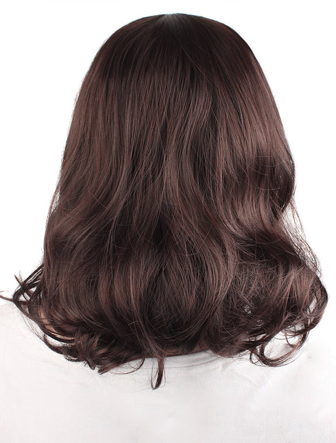MapofBeauty 16 Inch Medium Curly Wig, Dark Brown, Daily Use Side Bangs