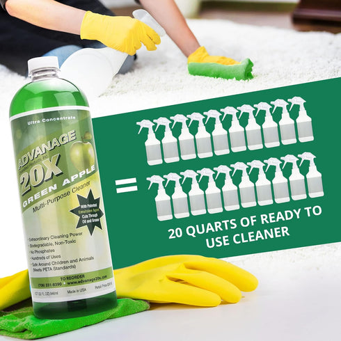 All Purpose Cleaner Concentrate - Advantage 20X Green Apple for All Surfaces, 32Oz