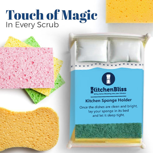 Dreams Sponge Holder - Bed Shape Design Plastic Dish Sponge Holder for Kitchen Sink, Sponge Included