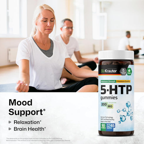 5 HTP Supplement Gummies - 5-HTP 200mg - Relaxation Support 5HTP plus L Tryptophan Supplement - 90 Vegan, Pectin Based Chews