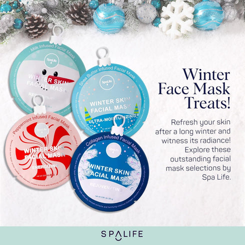 SpaLife Winter Skin Facial Mask 12-Count Set - Moisturizing and Hydrating Sheet Masks