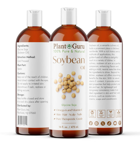 Soybean Oil 16 fl. oz. – 100% Pure & Natural Cold Pressed Carrier for Skin, Face, Body, Hair & Cooking