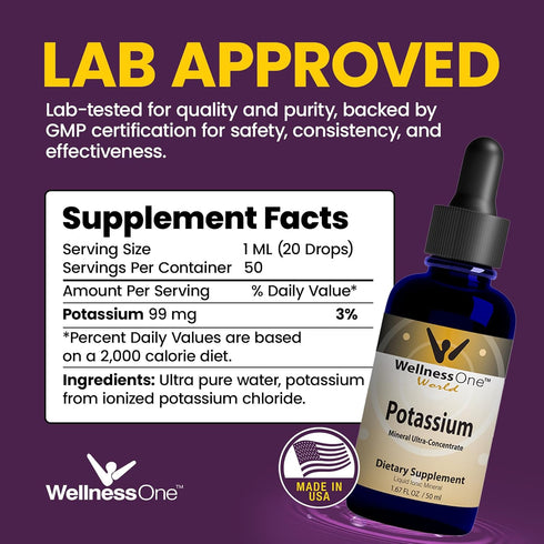 Immune 1.67 oz WellnessOne Ionic Potassium Supplement - Potassium Chloride Drops for Fast Absorption - Boost System