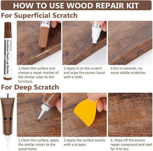 Wood Furniture Repair Kit, 40 Sets, 18 Colors Wood Filler Putty and 8 Touch Up Markers for Scratches and Holes
