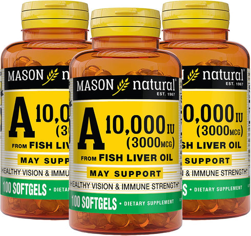 MASON NATURAL Vitamin A 3,000 mcg 10000 IU - 100 Count, from Fish Liver Oil, Promotes Healthy Vision, Supports a