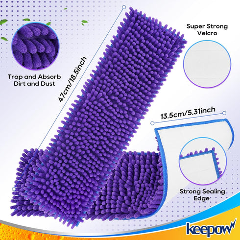 KEEPOW Pet System Microfiber Sweeping Pad for Mop, 18 Inch Washable Cleaning & Dusting Pads, 2 Pack