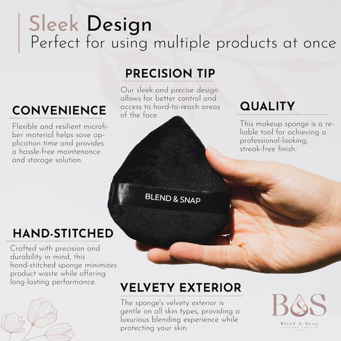 BLEND & SNAP Large Velour Triangle Makeup Puff for Flawless Coverage, Blotting Sponge for Foundation & Concealer