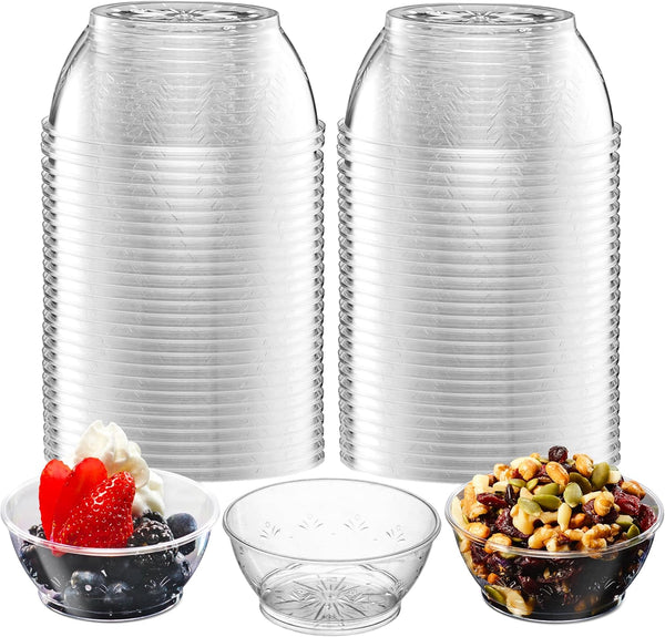 Clear Mini Plastic Bowls - 50 Pack, 6 Oz Disposable Premium Hard Plastic Dessert Bowls for Parties, Catering