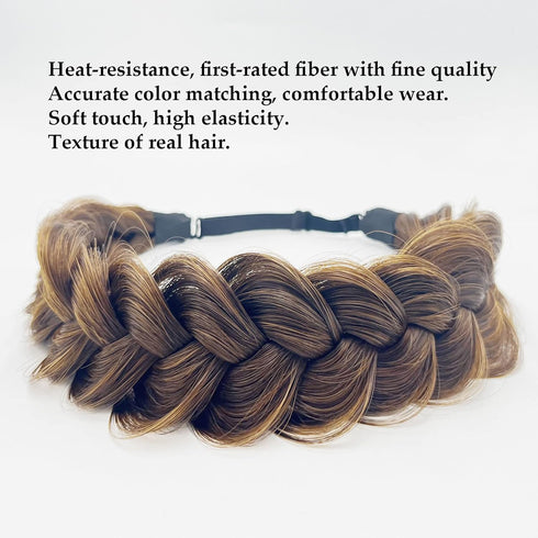 TOECWEGR Synthetic Hair Braided Headband - Classic Wide Strands Wedding Fluffy Braids Wig Band for Women