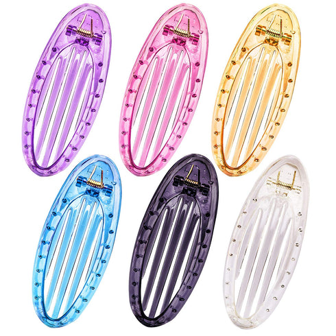 RC ROCHE ORNAMENT 6 Pcs Hair Clip, Classic Oval Side Opening Plastic Curve Barrette for Girls Ladies
