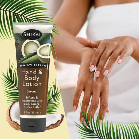 ShiKai Coconut Hand & Body Lotion (8oz, Pack of 2) - Daily Moisturizing Skincare with Aloe Vera & Vitamin E