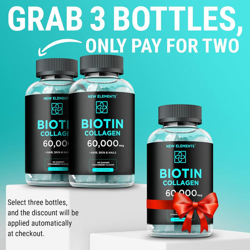 Biotin & Collagen Peptides Gummies, 50,000mcg Collagen + 10,000mcg Biotin for Hair, Skin & Nails Support, Non-GMO
