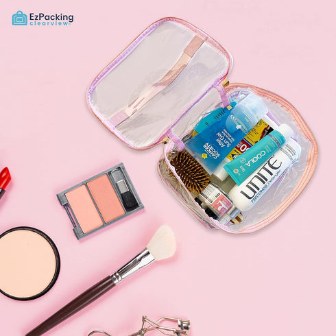 Large Clear Cosmetic Bag for Women, See-Through Makeup Pouch for Travel or Home, Transparent PVC Organizer (Blush)