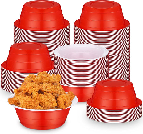 Gejoy Plastic Bowls 23 oz Disposable Snack Bowls, Salad Bowls for Graduation, Wedding, Birthday Parties, Red, 50 Pcs