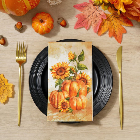 Homlouue 100 PCS Thanksgiving 3-Ply Disposable Paper Napkins for Fall Party, Pumpkin & Sunflower Design